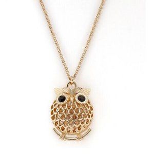 LAUREN CONRAD GOLD TONE SIMULATED CRYSTAL OPEN WORK OWL NECKLACE